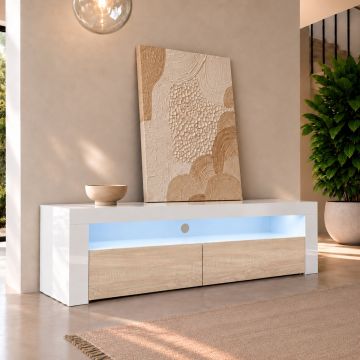 Mueble TV modelo Aker (140x50,5cm) color blanco y sonoma