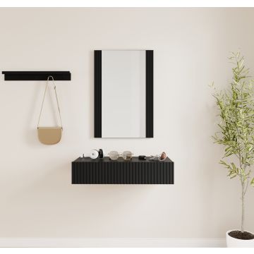 Recibidor Negro acanalado con espejo y cajón Amira