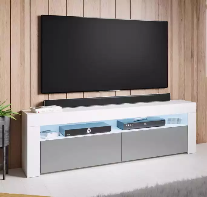 Mueble TV modelo Aker (140x50,5cm) color blanco y gris
