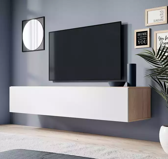Mueble TV modelo Eliot (160x30cm) color sonoma y blanco mate