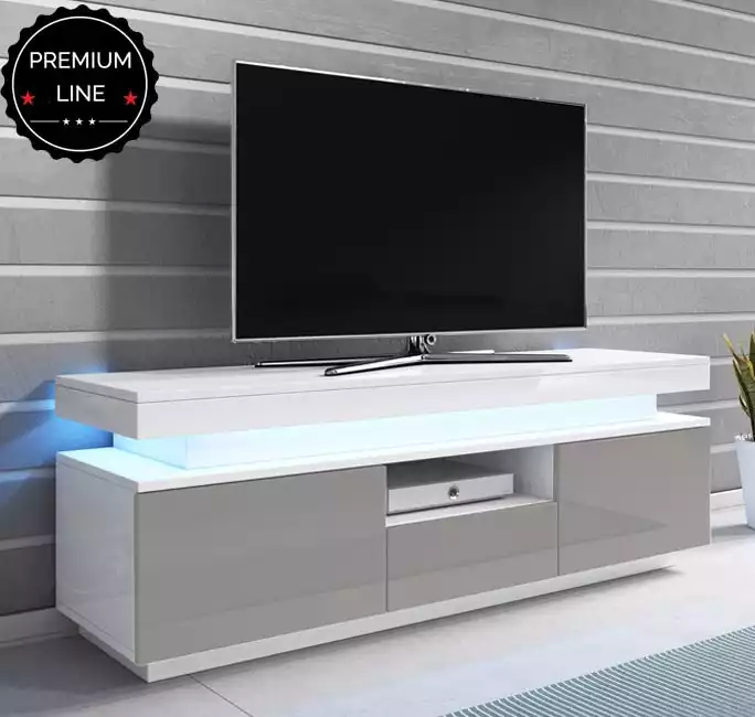 Mueble TV modelo Persis (130cm) blanco y gris - Todo el mueble PVC alto brillo