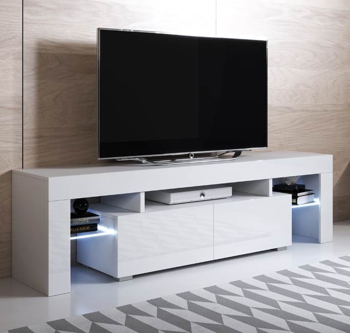 Mueble TV Modelo Dublin Color Blanco con LED RGB 140x36cm 