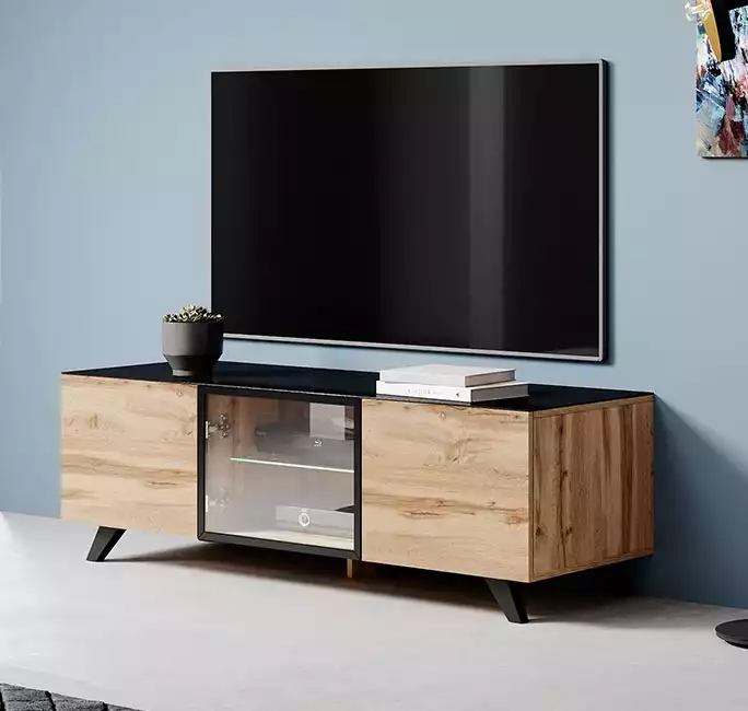 Mueble TV modelo Nora H2 (160 cm) en color blanco y negro